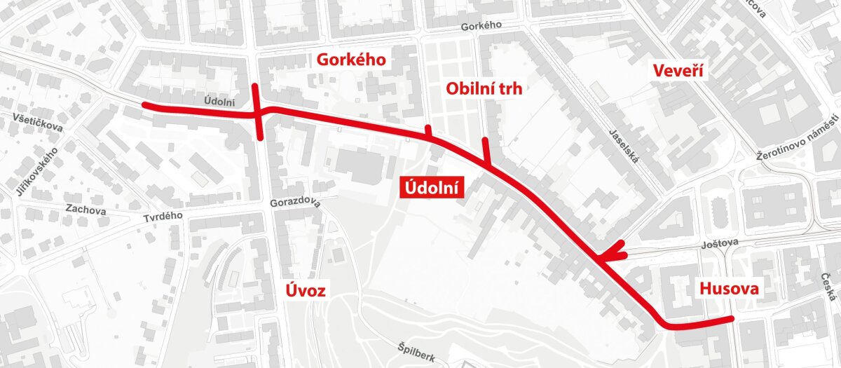 Rekonstrukce uzavře ulici Údolní na 17 měsíců a přinese dopravní komplikace